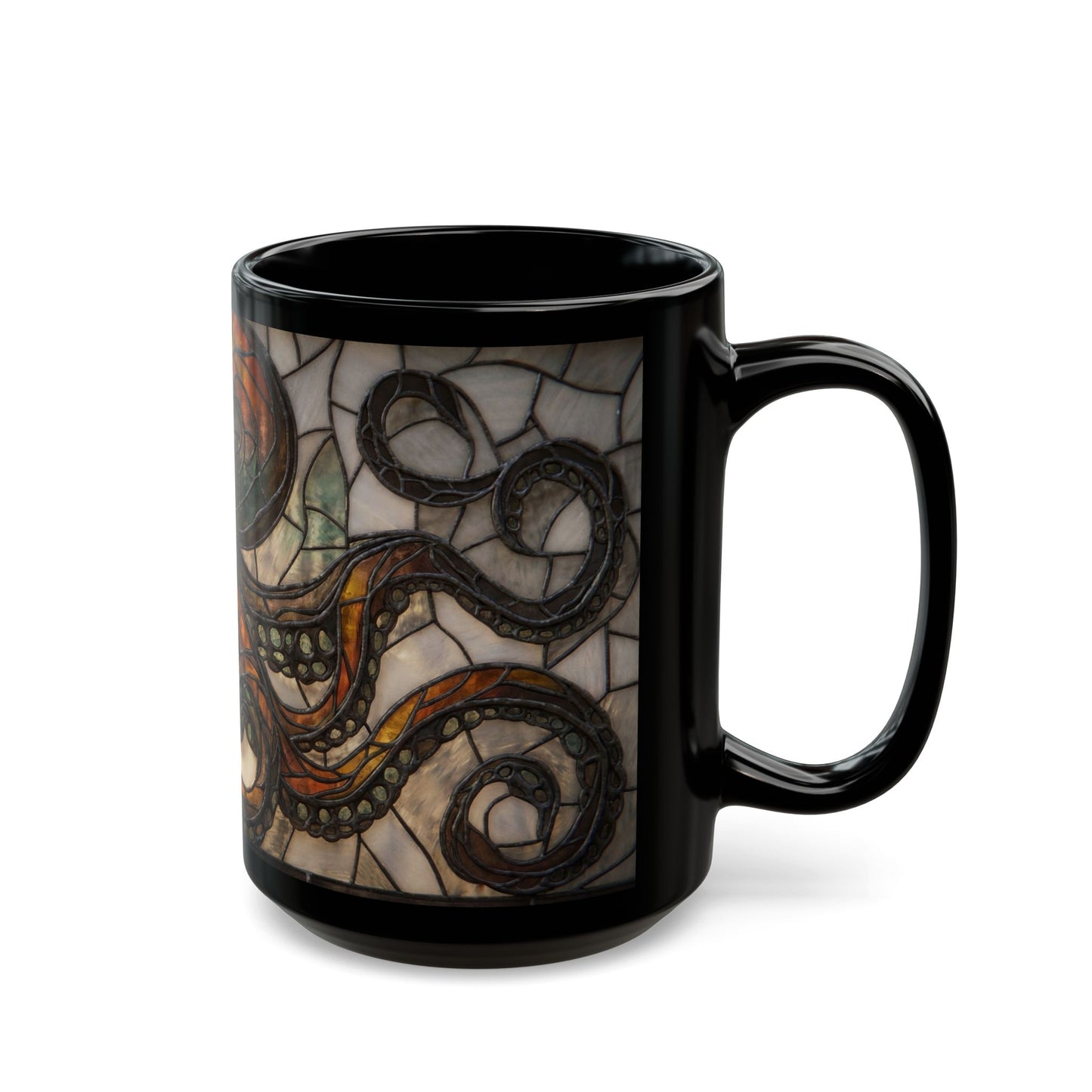 Art Nouveau Octopus Stained Glass Mug – Warm Amber Depths Design