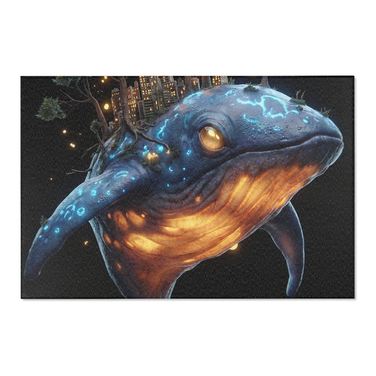 Whalesong Sanctuary Area Rug – Bioluminescent City on a Whale’s Back
