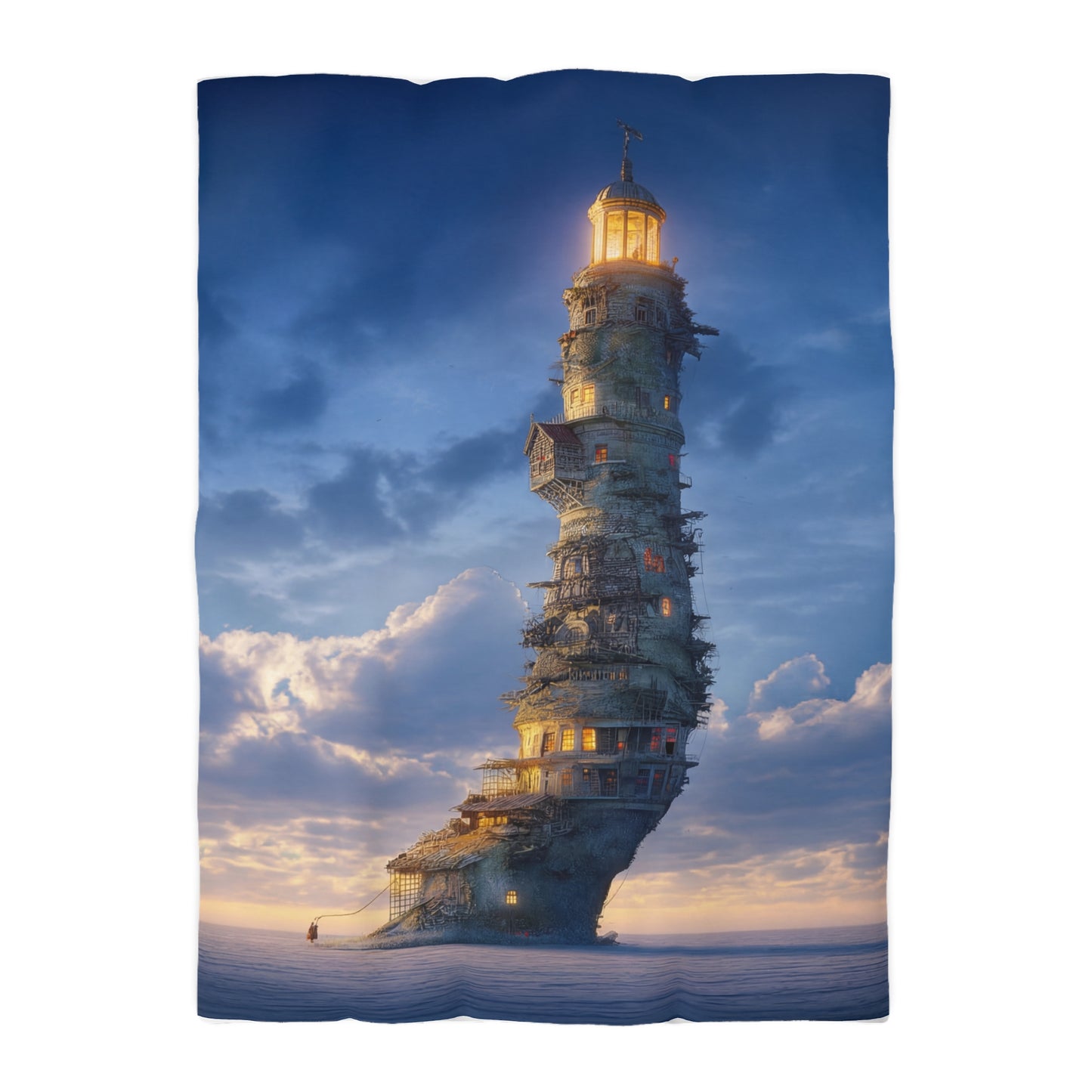 Skyward Lighthouse Microfiber Duvet Cover – A Beacon Through Twilight Clouds