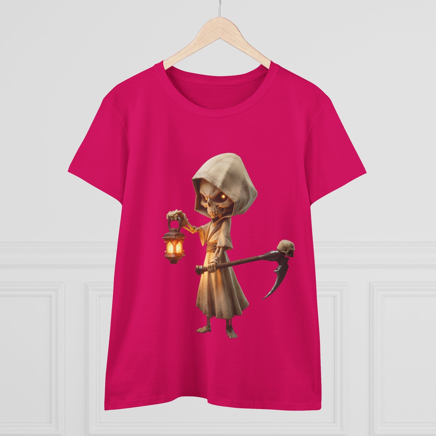 Lantern-Bearing Guardian Women's Midweight Cotton Tee – Hollowed Bone Sentinel