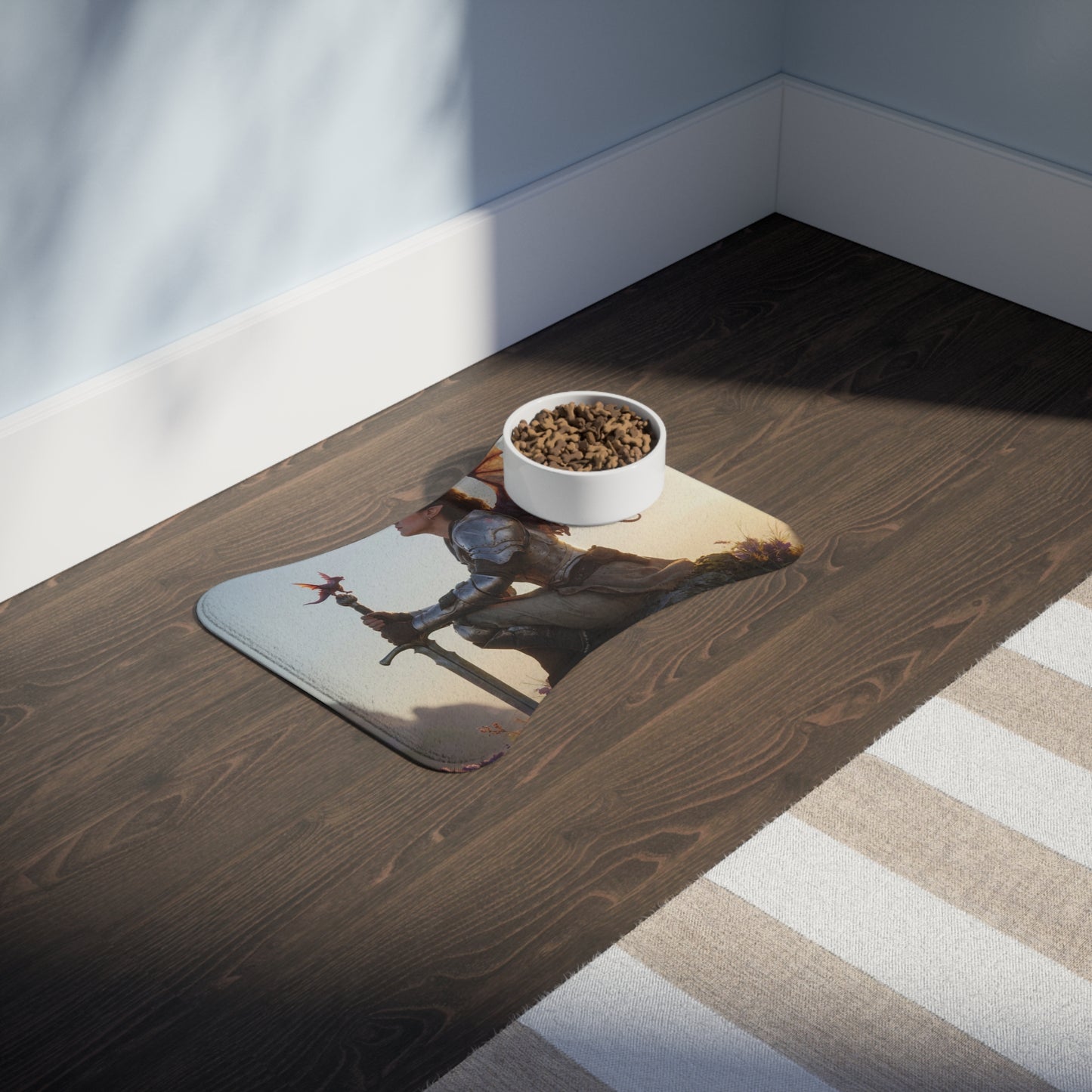 Dragon Knight Pet Feeding Mats – Sunset Sentinel with Winged Companion