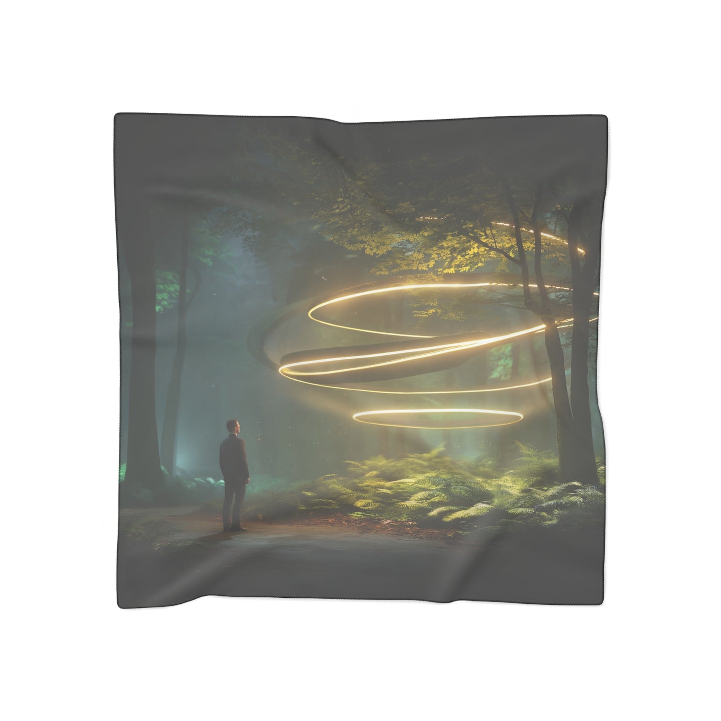 Luminescent Spiral Forest Scarf – Golden Orb Dreamscape