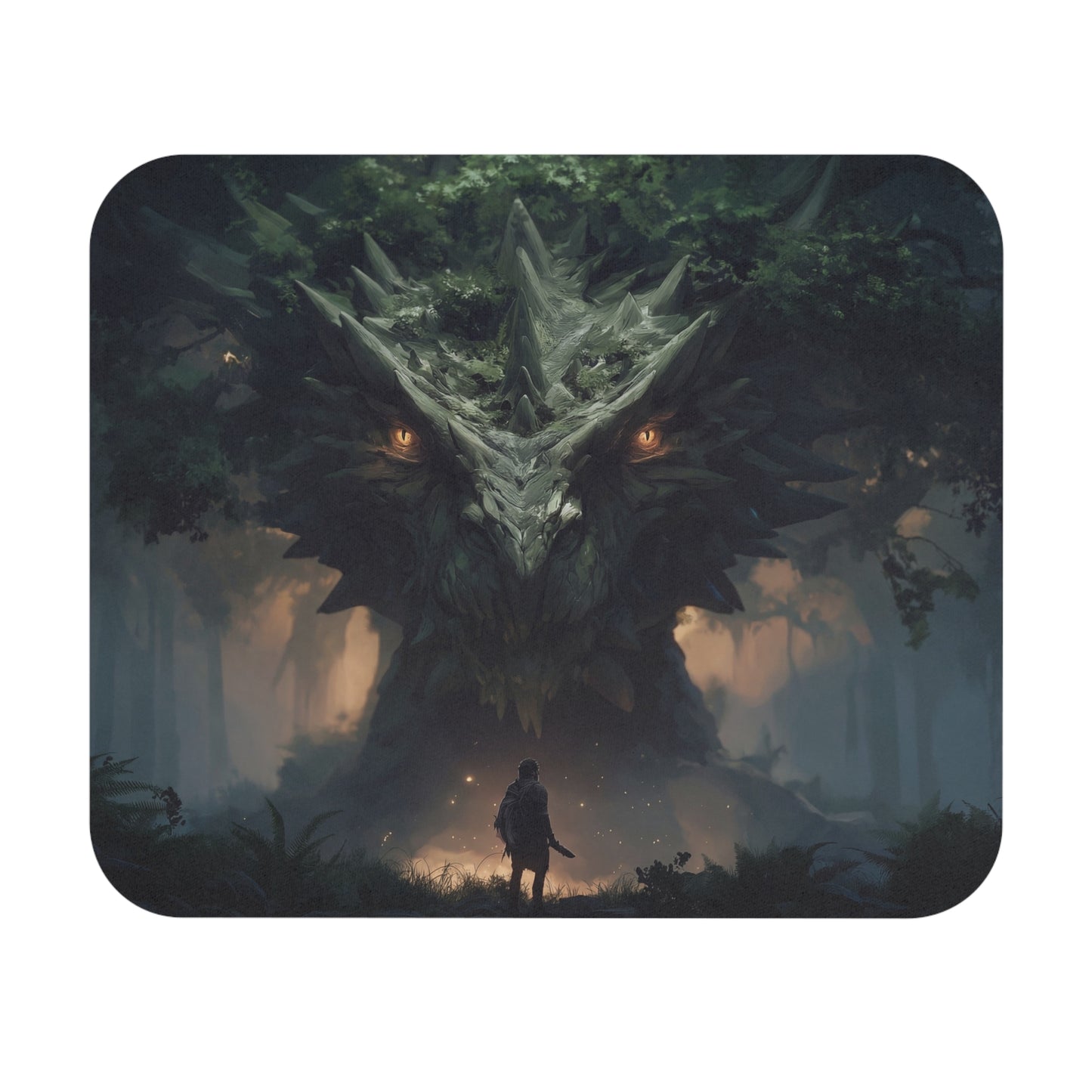 Ancient Dragon Sentinel Mouse Pad – Moss-Covered Forest Guardian (Rectangle)