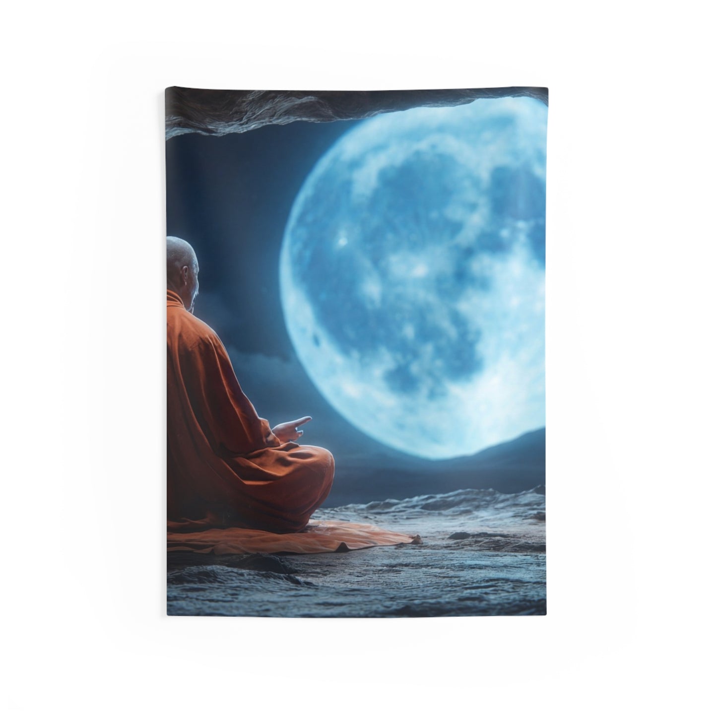 Moonlit Monk Meditation Tapestry – Stillness Beneath the Celestial Dome