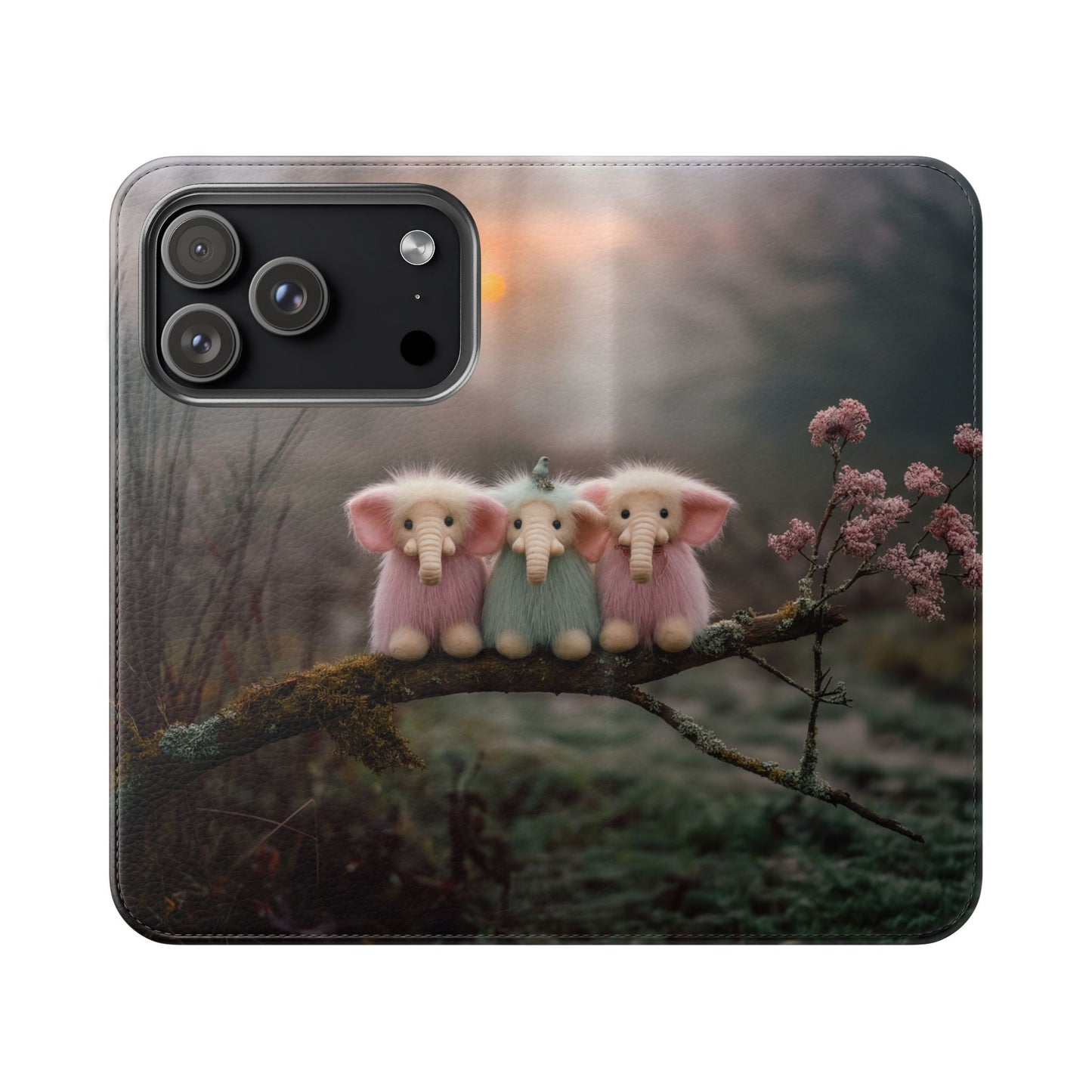 Mossy Branch Elephants Flip Cases – Pastel Fluff Guardians