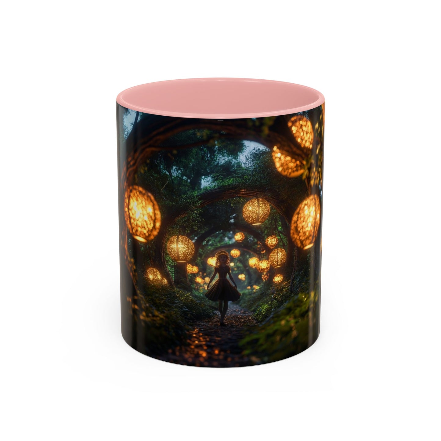 Luminous Forest Path Accent Coffee Mug (11, 15oz) – Warm Glow Through Ancient Branches