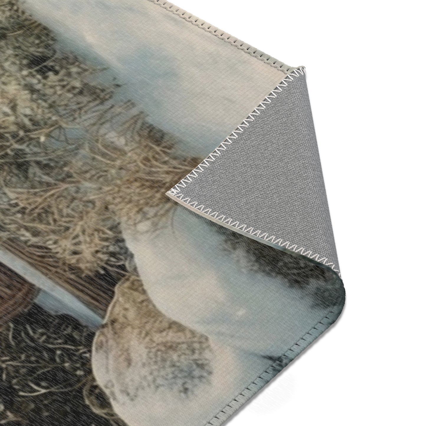 Winter Hollow Cottage Rug – Snow-Dusted Stone & Wood Sanctuary