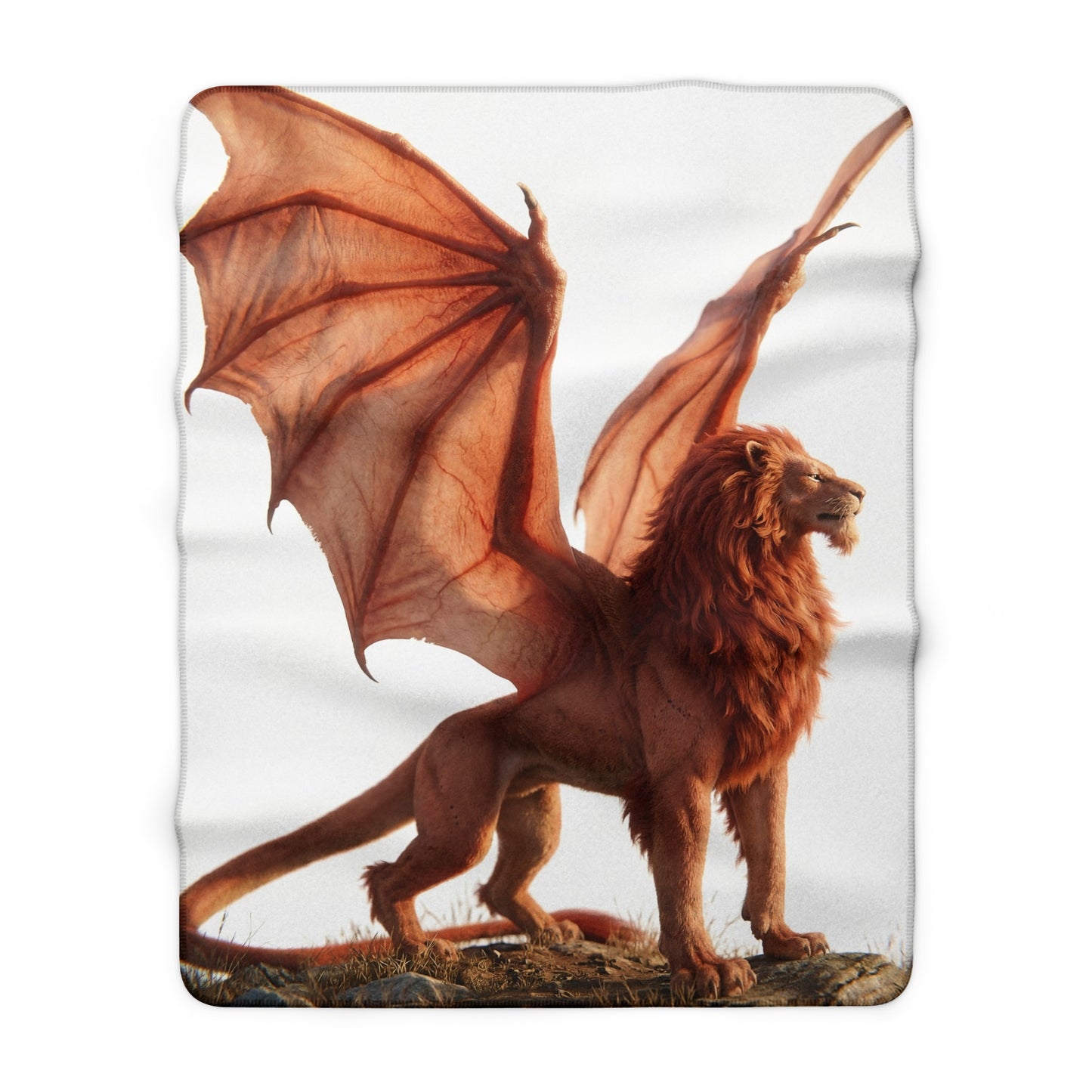 Winged Lion Sentinel Sherpa Fleece Blanket – Sunset Guardian on the Ridge