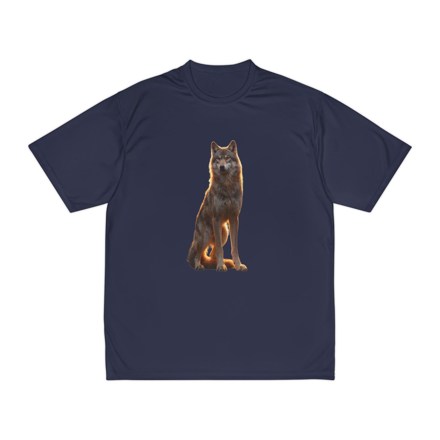 Golden Hour Wolf Men's Performance T-Shirt – Sunlit Sentinel Graphic Tee