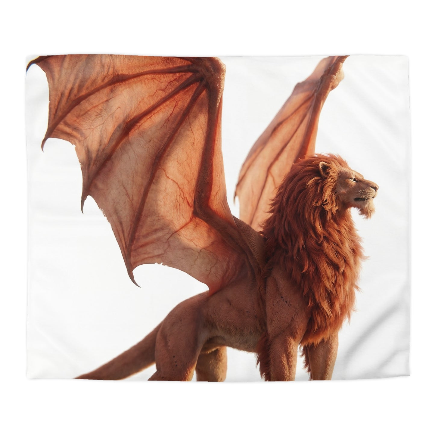 Winged Lion Sentinel Microfiber Duvet Cover – Sunset Majesty on the Ridge