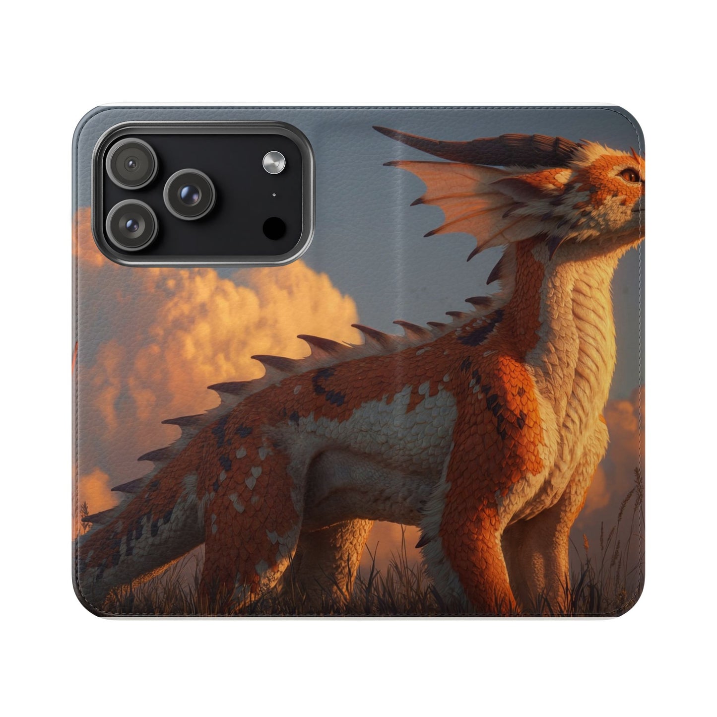 Gilded Dragon Flip Cases – Amber Sunset Guardian