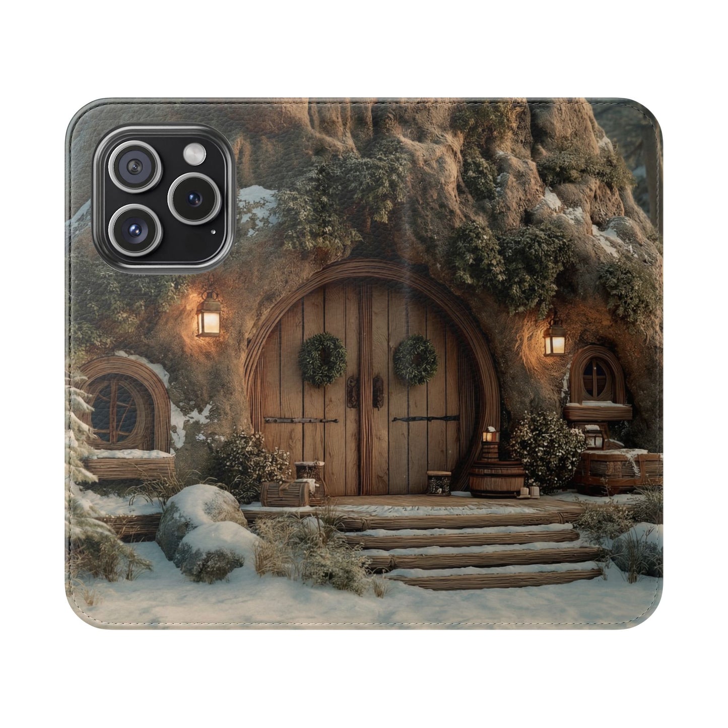 Hobbit Hole Flip Cases – Cozy Winter Doorway Scene