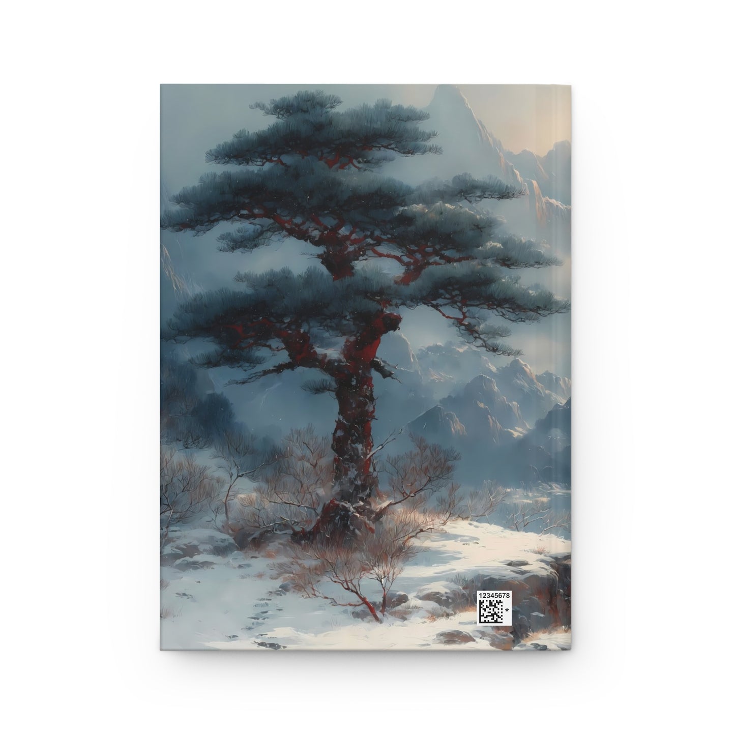 Crimson Pine Winter Peaks Hardcover Journal Matte – Solitary Guardian of Snow-Capped Silence