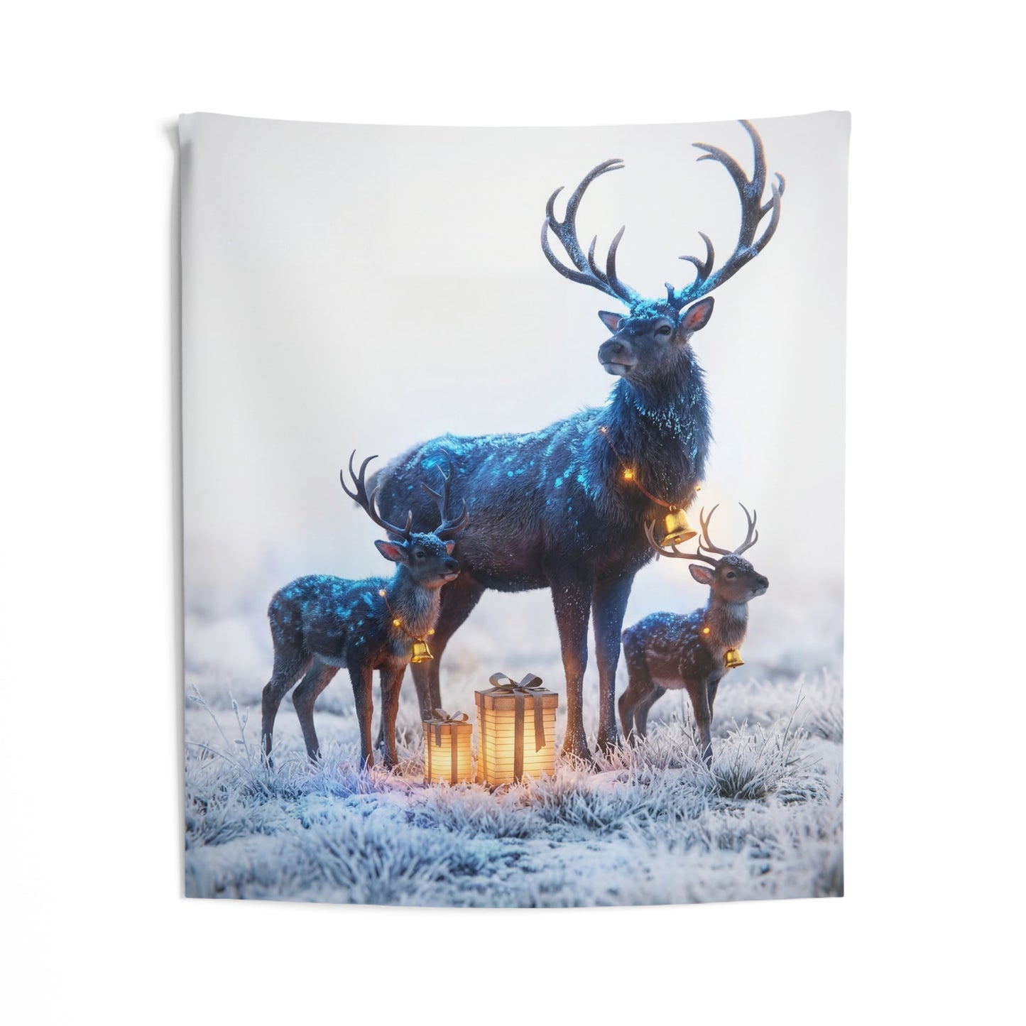 Frostbound Deer Family Indoor Wall Tapestries – Whispering Winter Giftscape