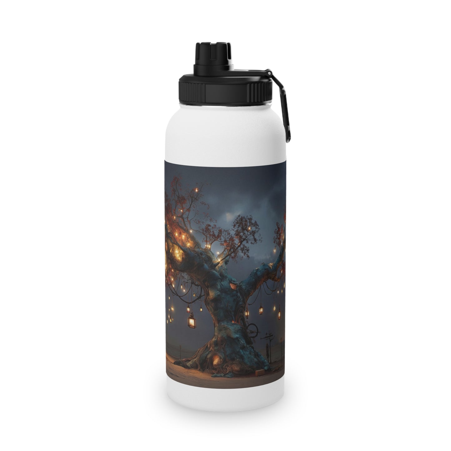 Luminescent Wishing Tree Stainless Steel Water Bottle, Sports Lid – Desert Night’s Warmth
