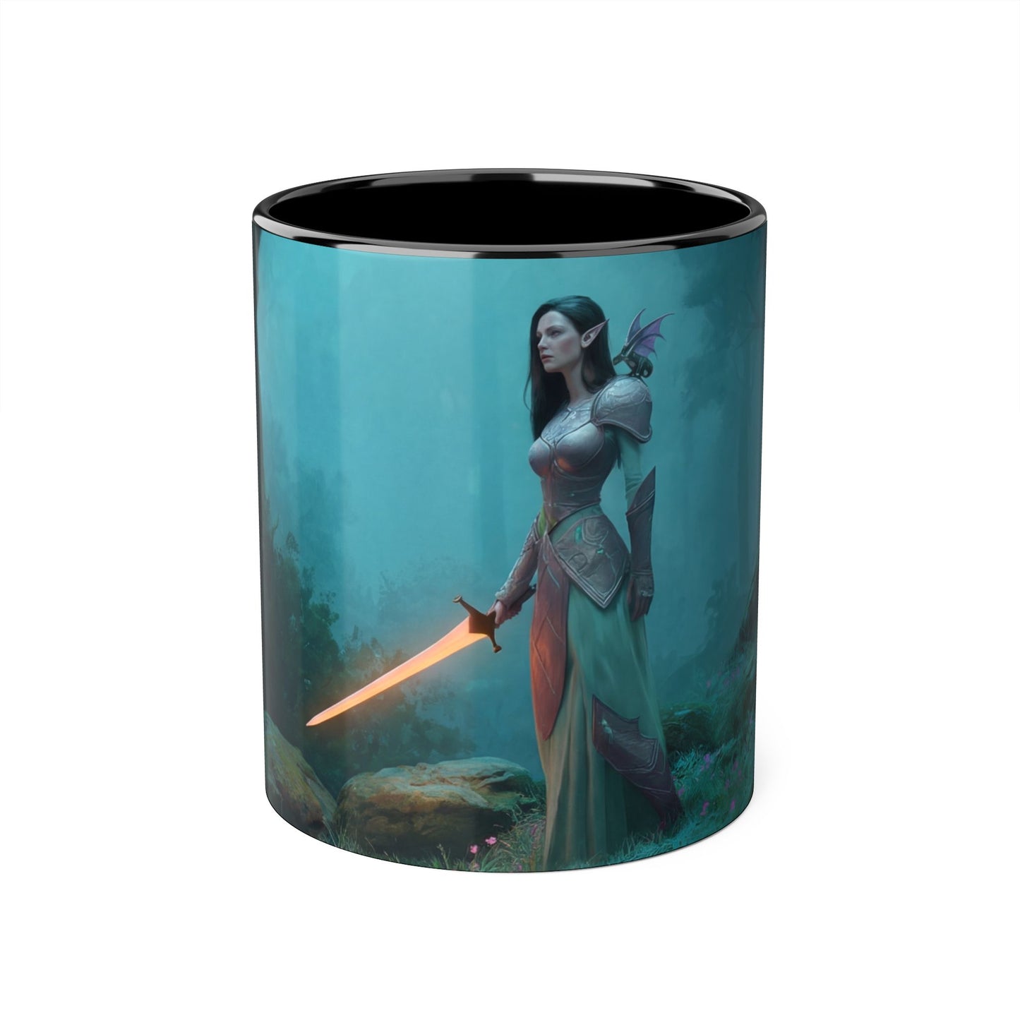Forest Sentinel Accent Mugs, 11oz – Glowing Blade Guardian