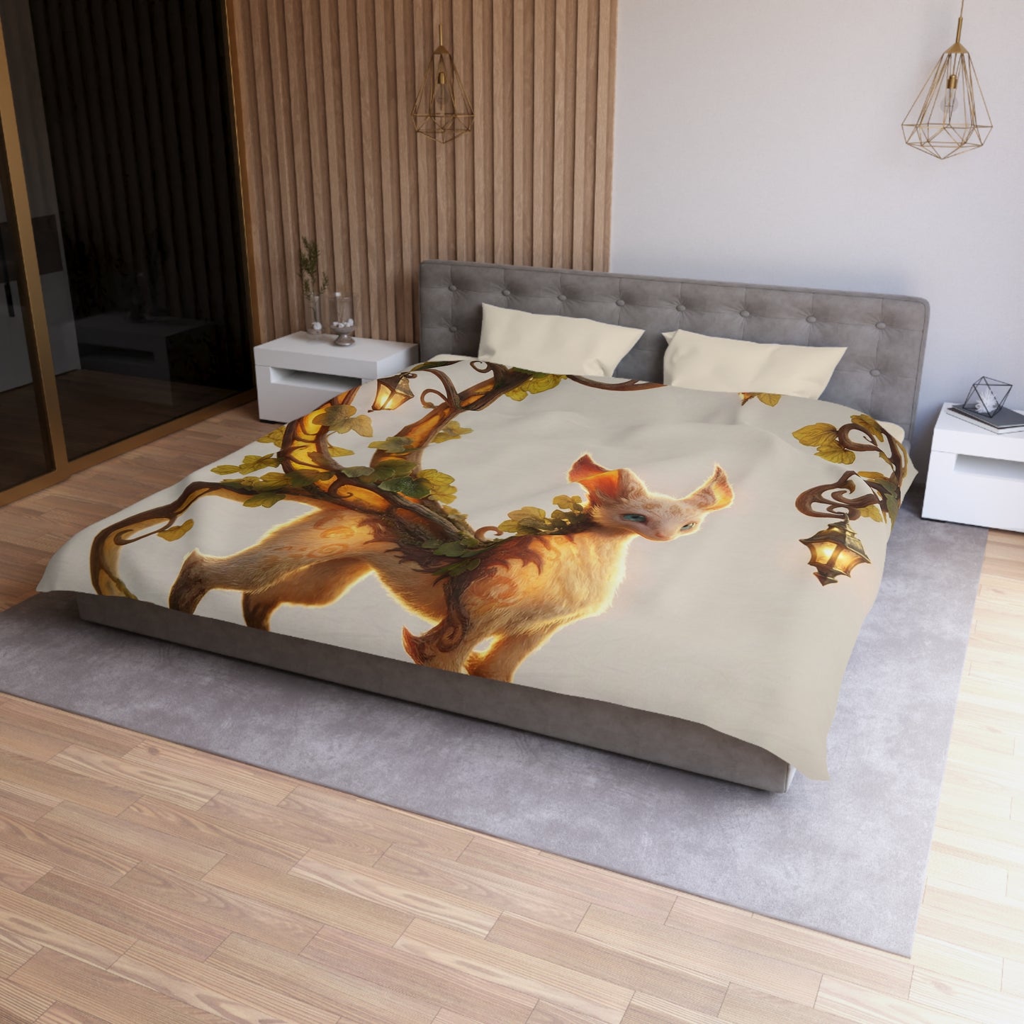 Moonlit Sentinel Microfiber Duvet Cover – Whimsical Feline Guardian Dreamscape