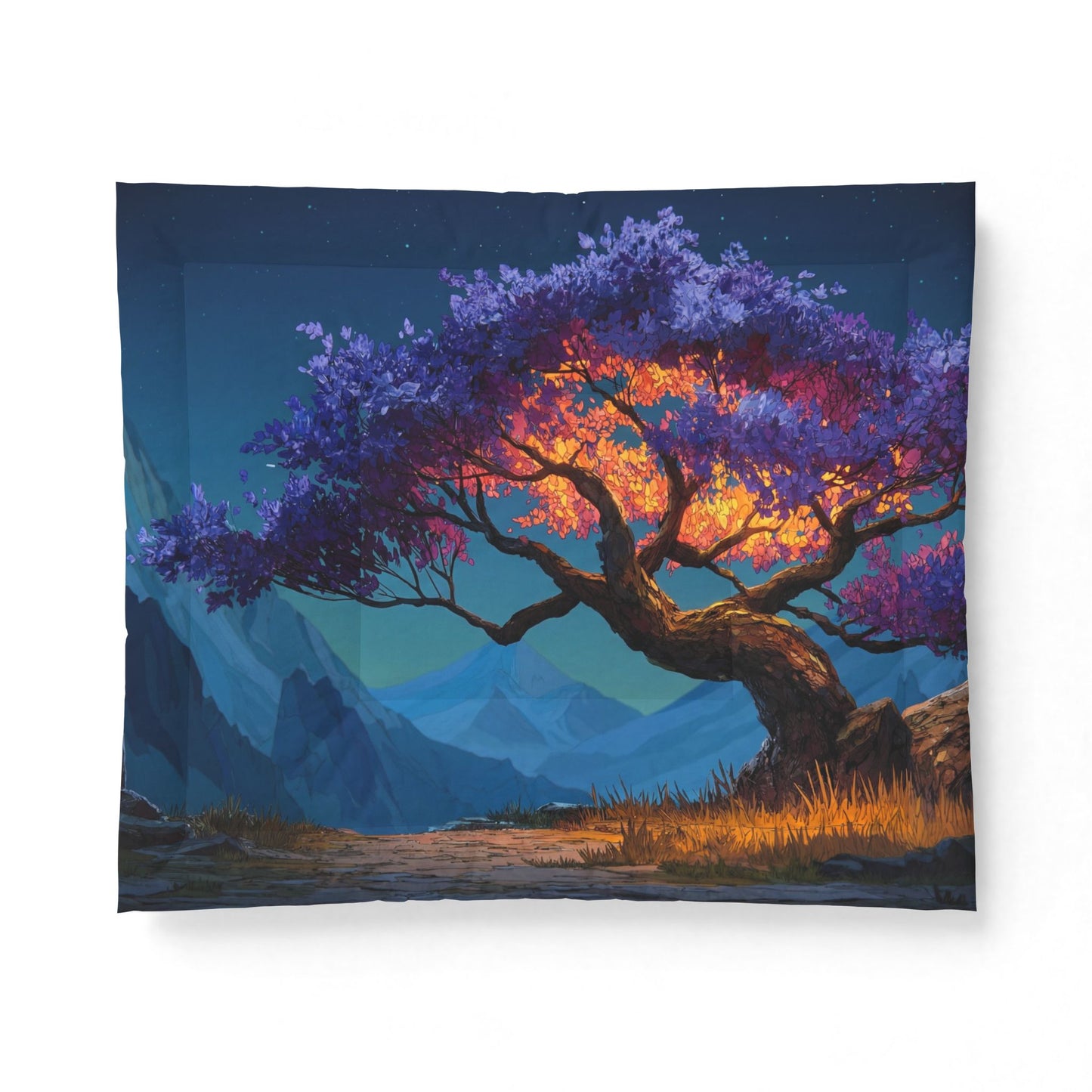 Twilight Bloom Comforter – Purple and Amber Forest Canopy