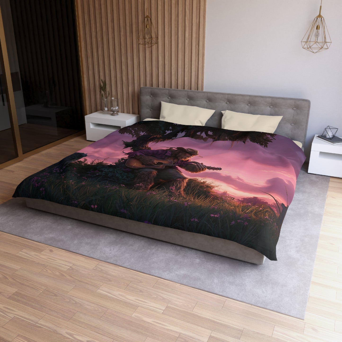 Swamp Folk Guitarist Duvet Cover – Twilight Serenade Under Spanish Moss