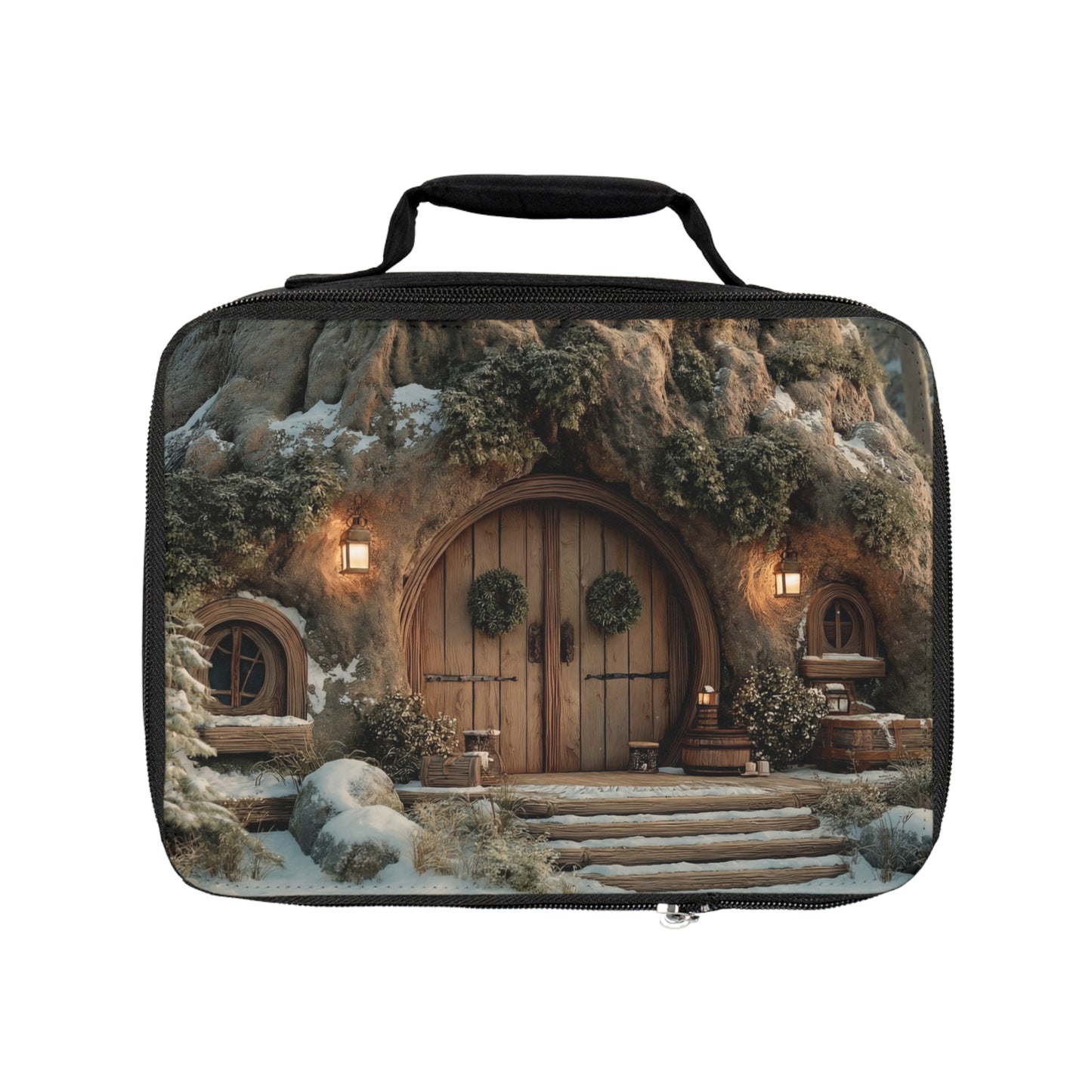Winter Treehouse Hearth Lunch Bag – Snow-Dusted Secret Doorway