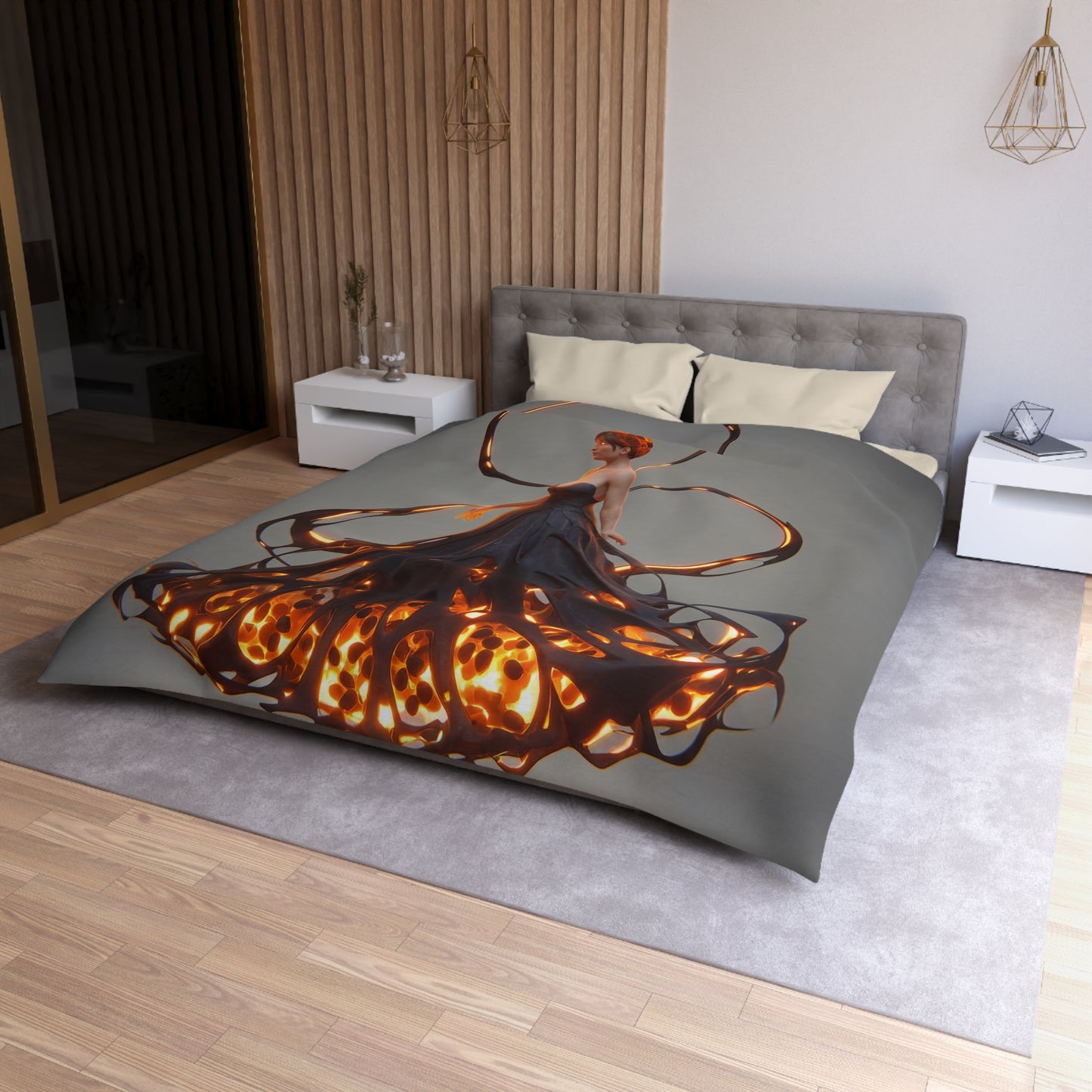 Luminal Dancer Microfiber Duvet Cover – Gilded Shadow Waltz