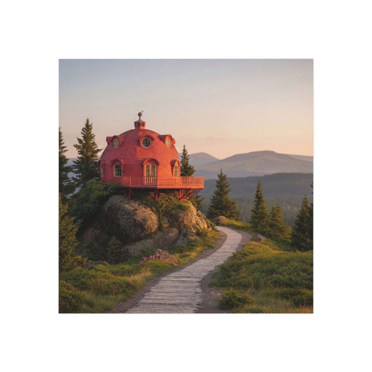 Red Dome Cottage Magnet – Sunset Peak Sanctuary