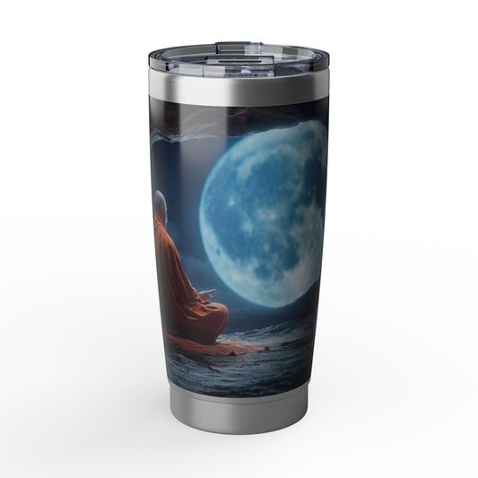 Moonlit Monk Meditation Tumbler – Serene Cave Sanctuary Glow