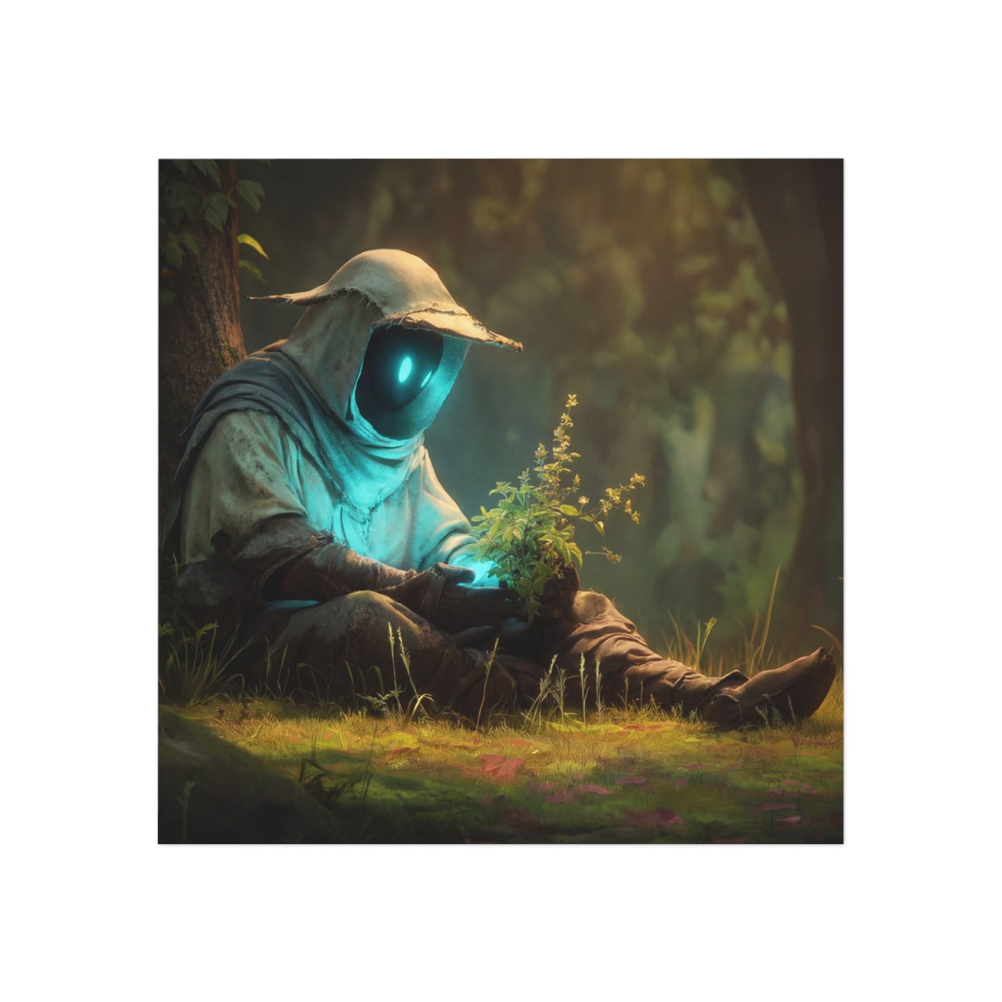 Forest Sentinel Square Magnet – Luminescent Guardian Amidst Ancient Canopy