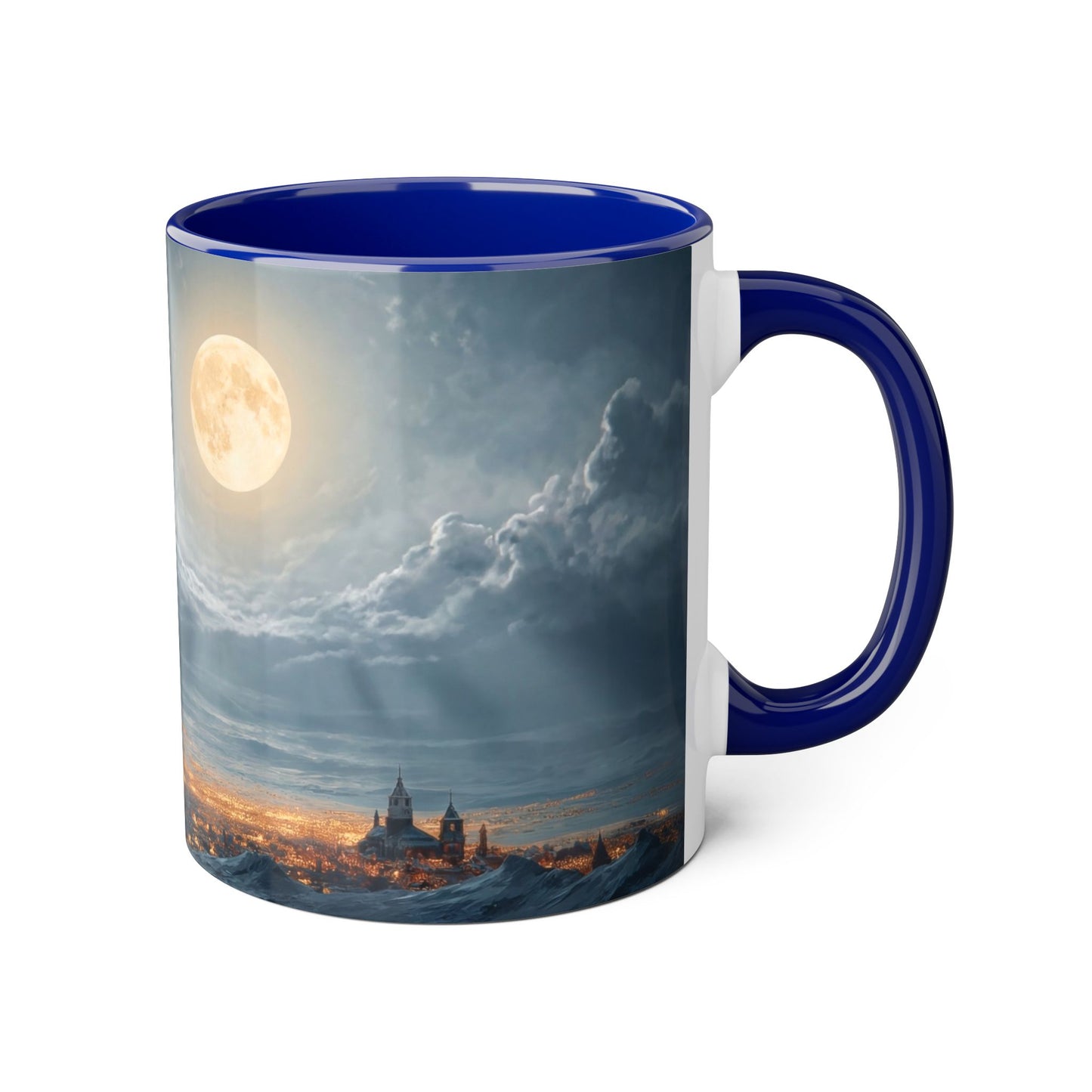 Moonlit Sleigh Accent Mugs, 11oz – Winter Night Flight Over Snowy Peaks