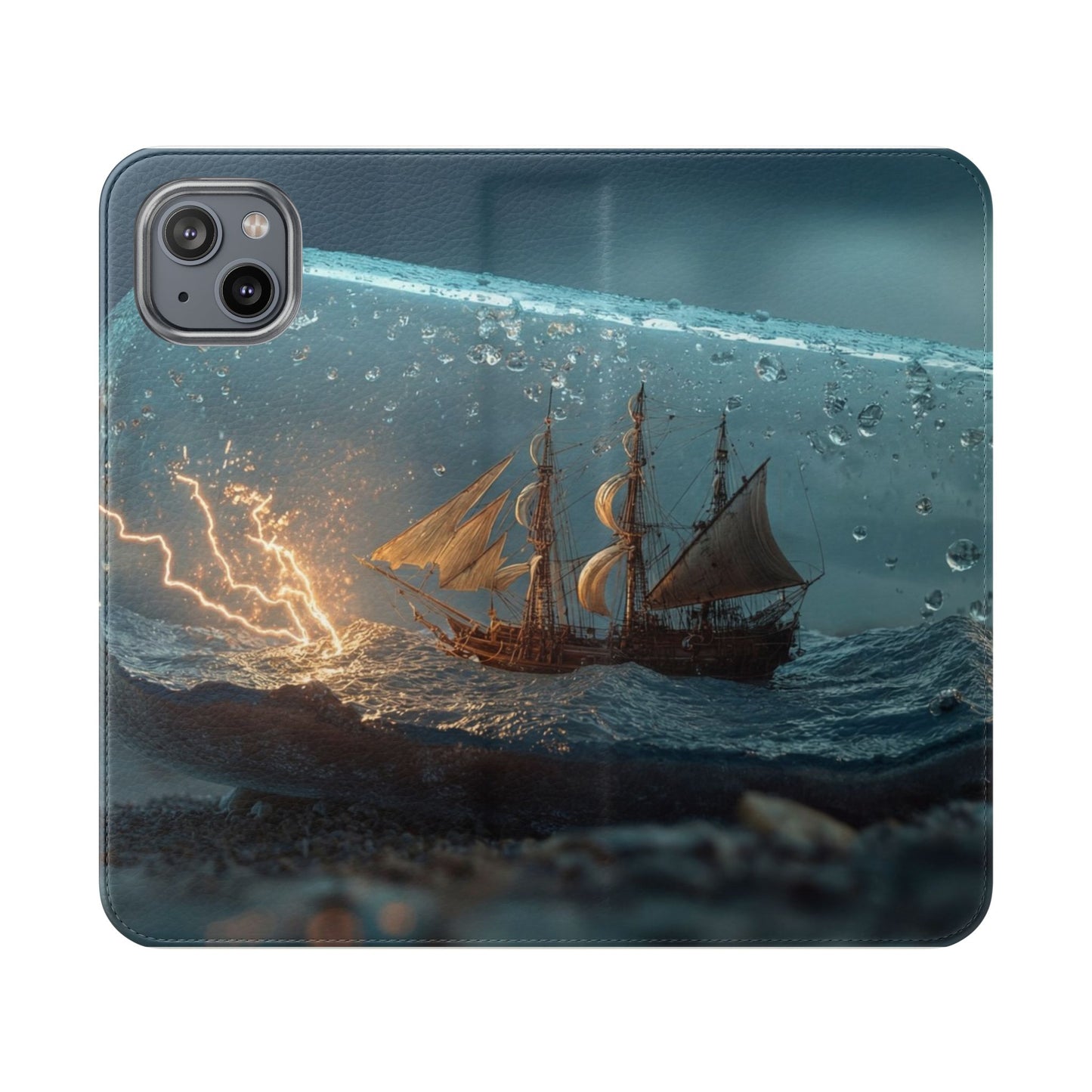 Storm-Struck Galleon Flip Cases – Lightning Inside Glass Bottle