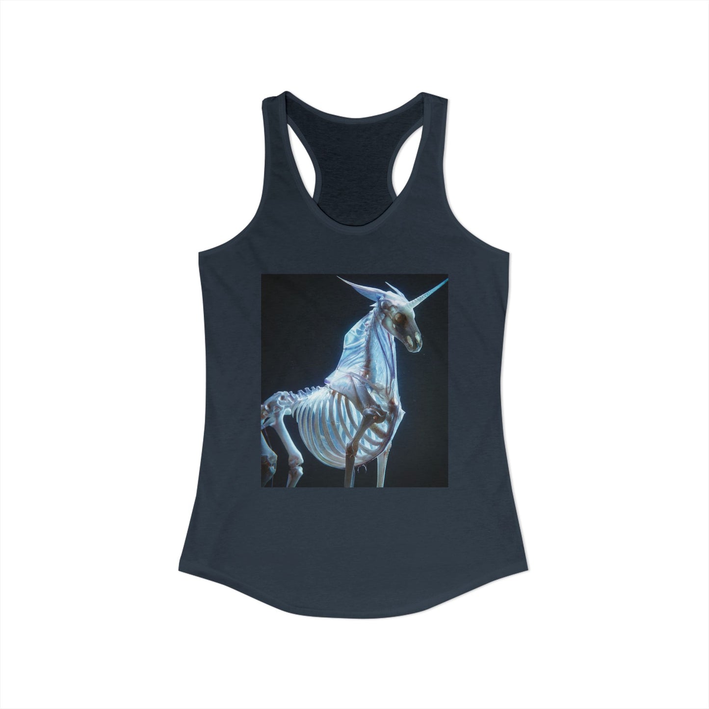 Ethereal Unicorn Skeleton Women's Ideal Racerback Tank – Bioluminescent X-Ray Anatomy