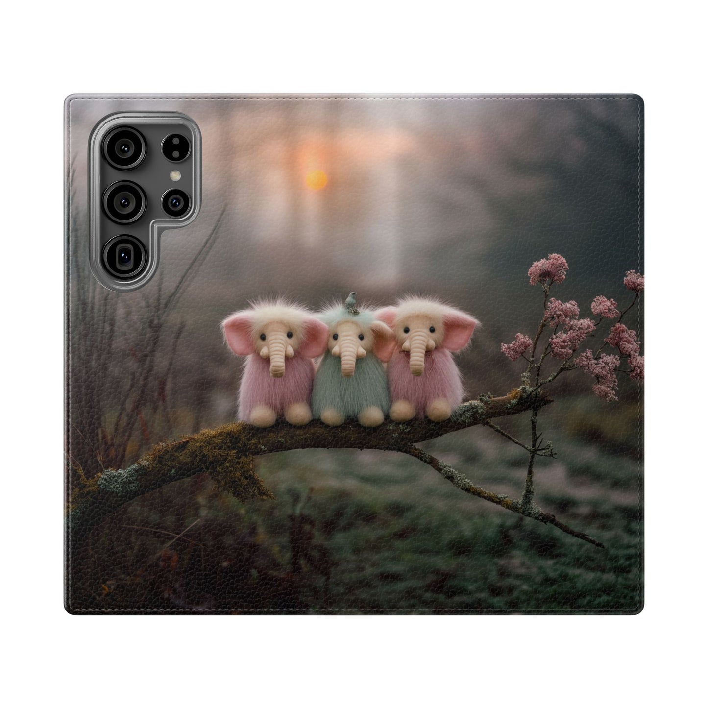 Mossy Branch Elephants Flip Cases – Pastel Fluff Guardians