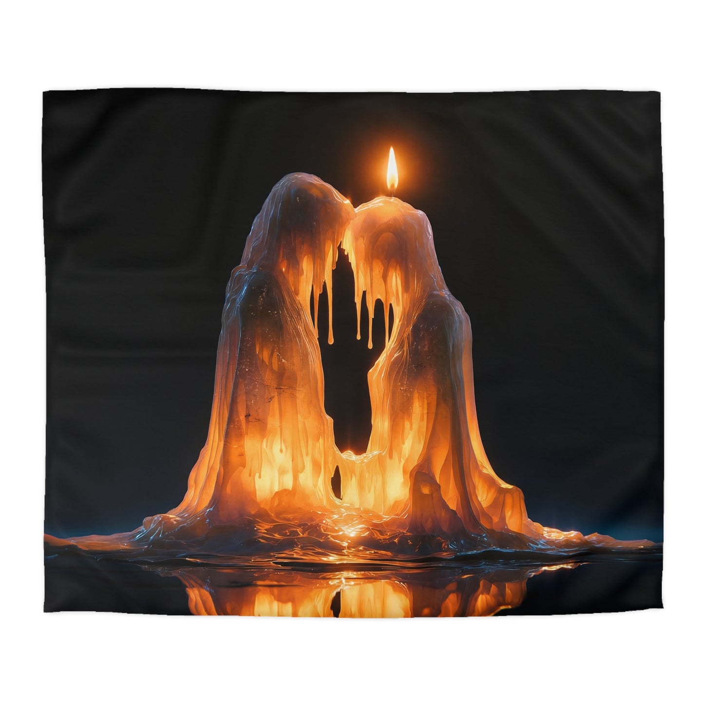 Melting Candle Sentinel Duvet Cover – Warm Glow Against Midnight Depths