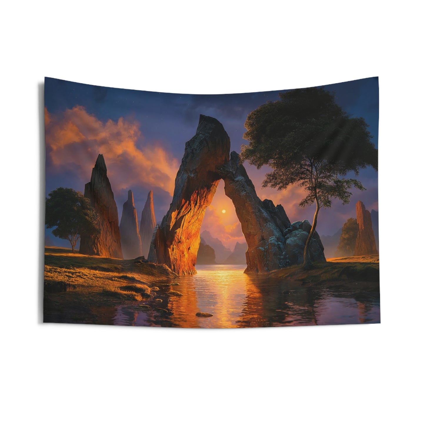 Celestial Archway Wall Tapestry – Twilight Gateway Over Whispering Waters