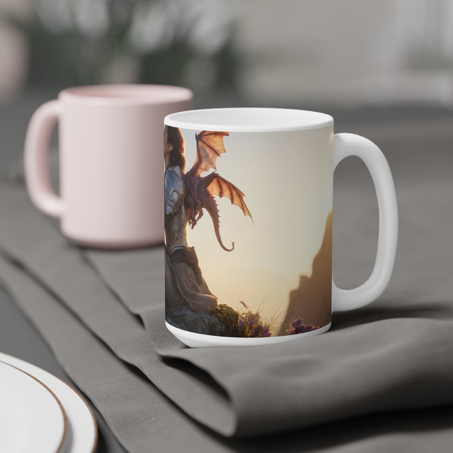 Dragon Knight Ceramic Mugs (11oz\15oz\20oz) – Sunset Sentinel with Wings