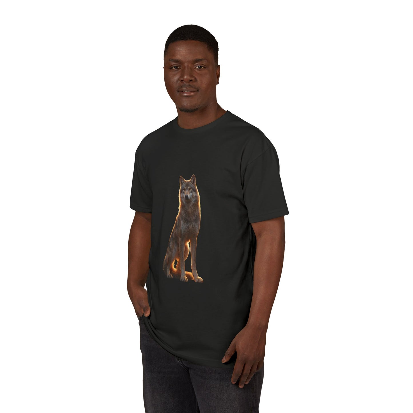 Golden Hour Wolf Unisex Sueded T-Shirt – Sentinel at Twilight’s Edge