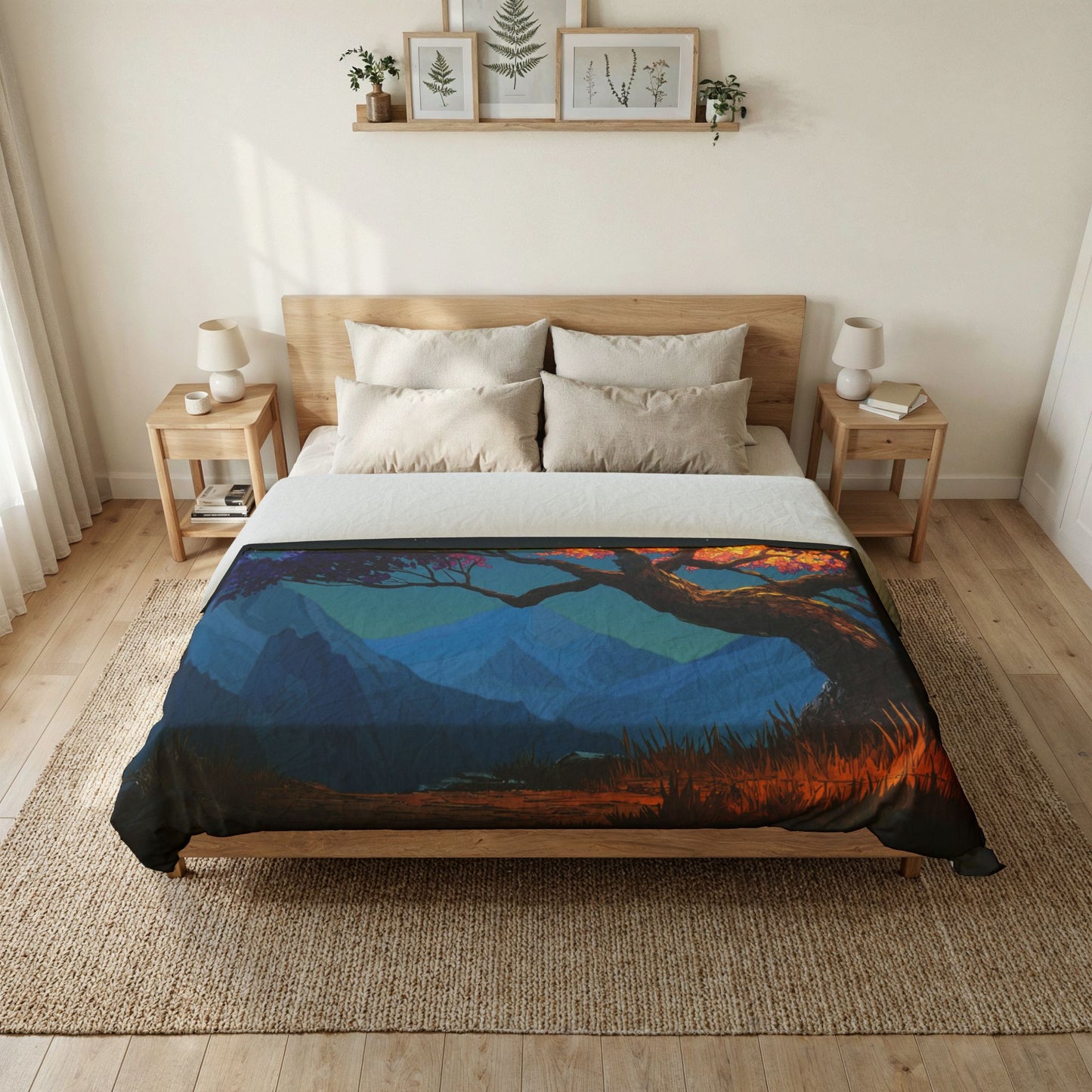 Twilight Tree Cotton Duvet Cover – Bioluminescent Forest Dreamscape