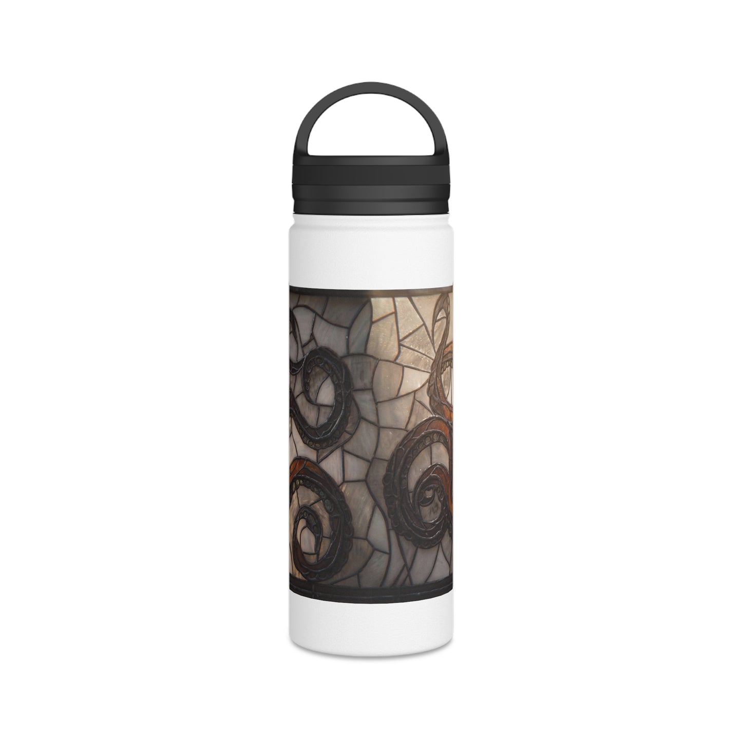 Stained Glass Octopus Water Bottle – Amber Depths & Iron Lace Design