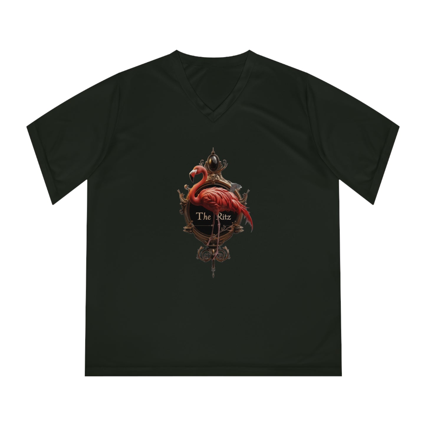 Velvet Frame Flamingo Women's Performance V-Neck T-Shirt – Ornate Gold Ritz Crest