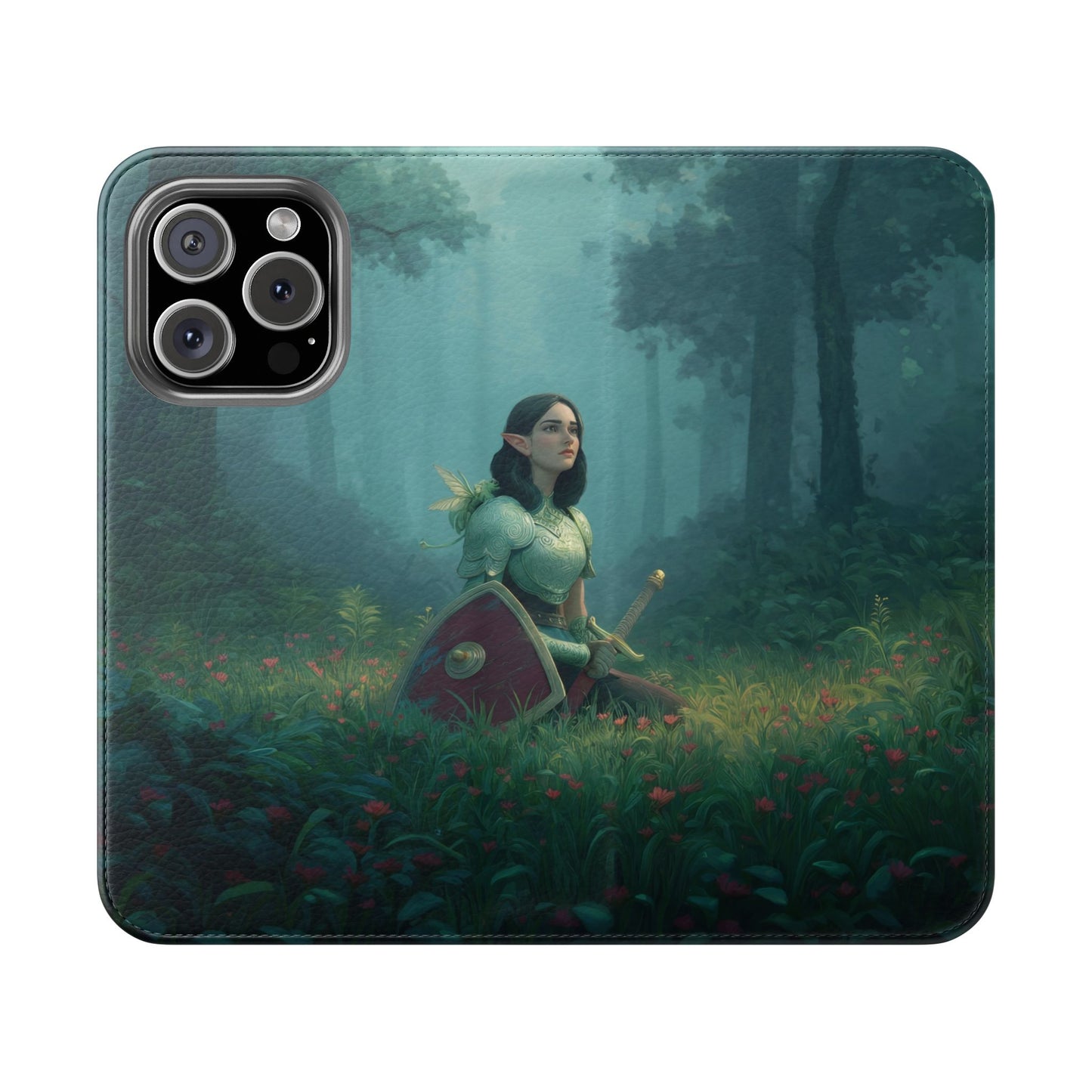 Woodland Sentinel Flip Cases – Green Knight in Misty Grove