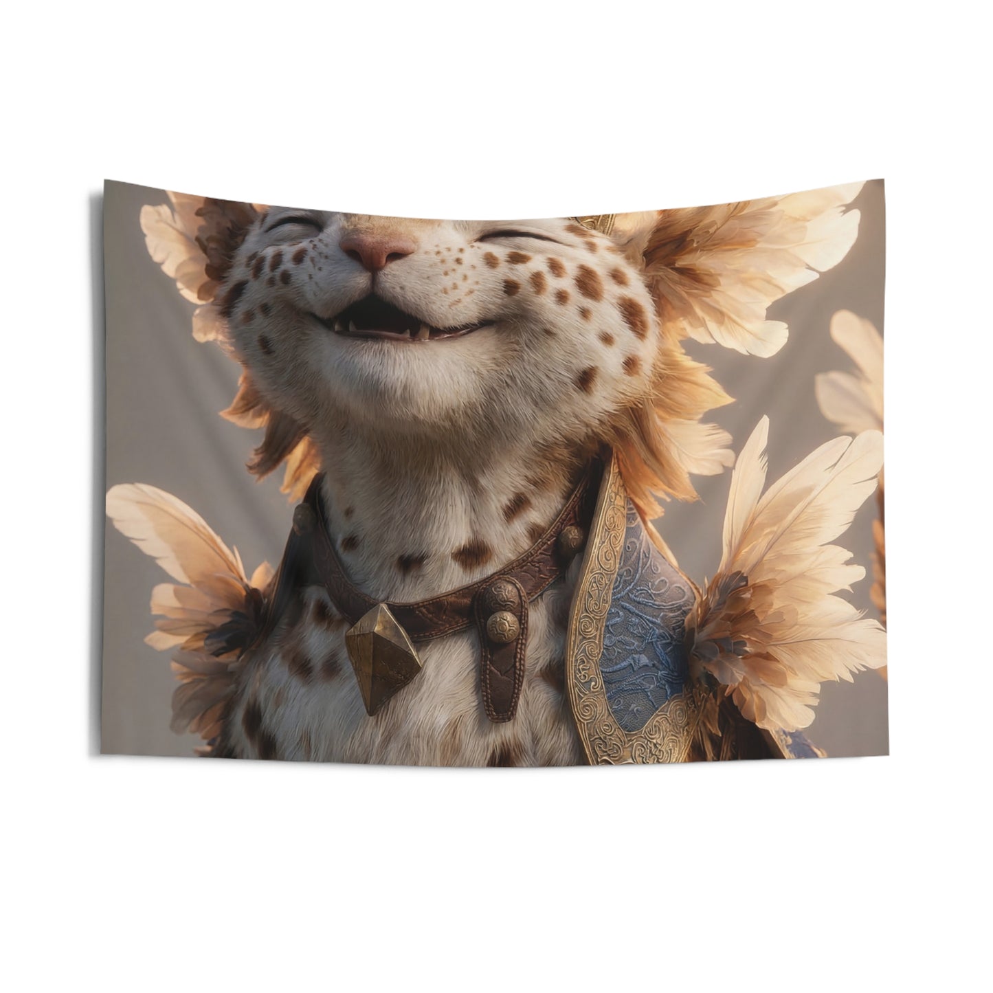 Crowned Feline Sentinel Indoor Wall Tapestries – Warm Golden Majesty