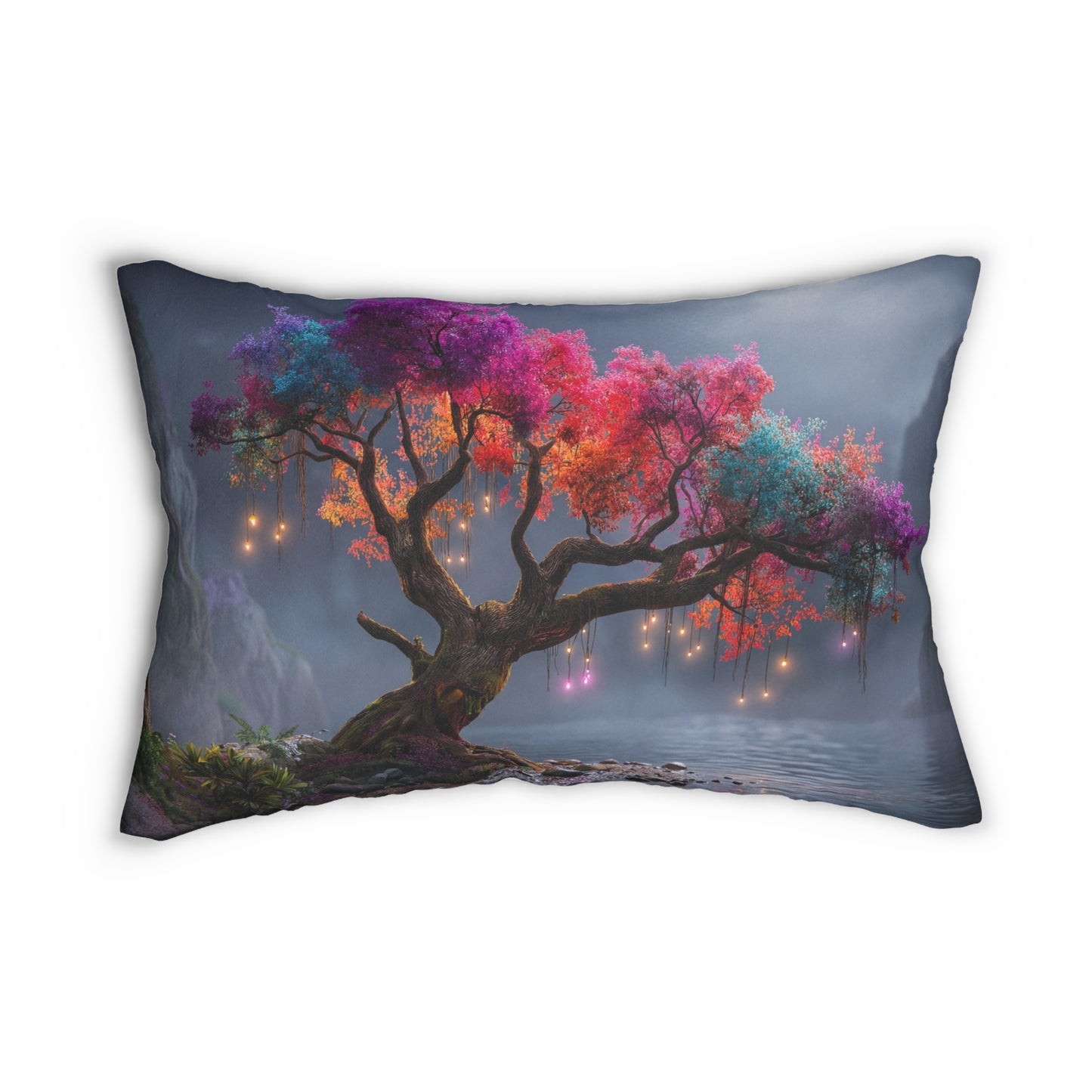 Chromatic Wisp Tree Spun Polyester Lumbar Pillow – Moonlit Fantasy Canopy