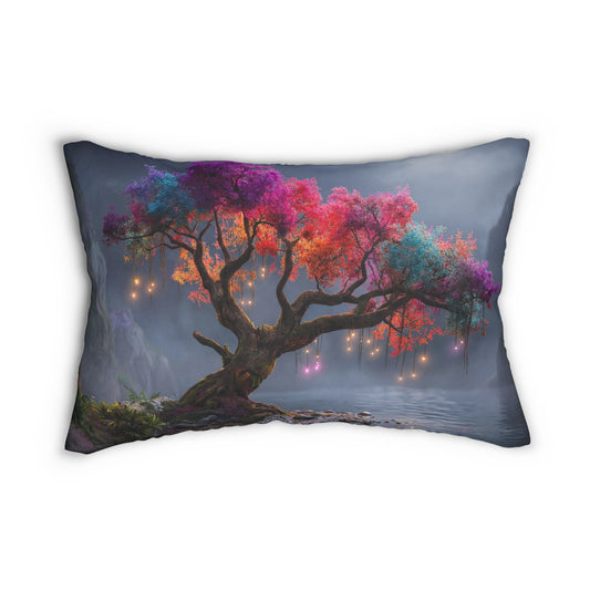 Chromatic Wisp Tree Spun Polyester Lumbar Pillow – Moonlit Fantasy Canopy