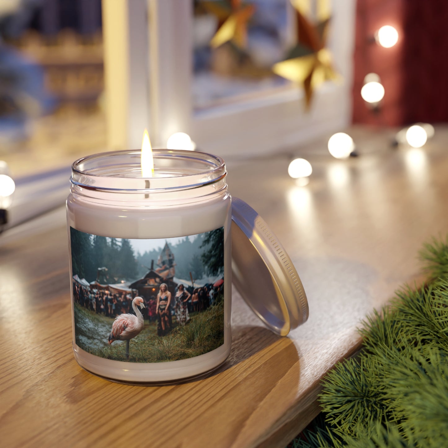 Rain-Slicked Flamingo Scented Soy Candles with White Lid, 9oz – Whispering Forest Afterglow