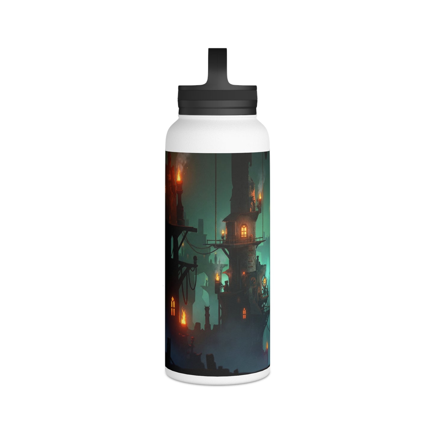 Aerial City of Lanterns Stainless Steel Water Bottle, Handle Lid – Glow in the Misty Canopy