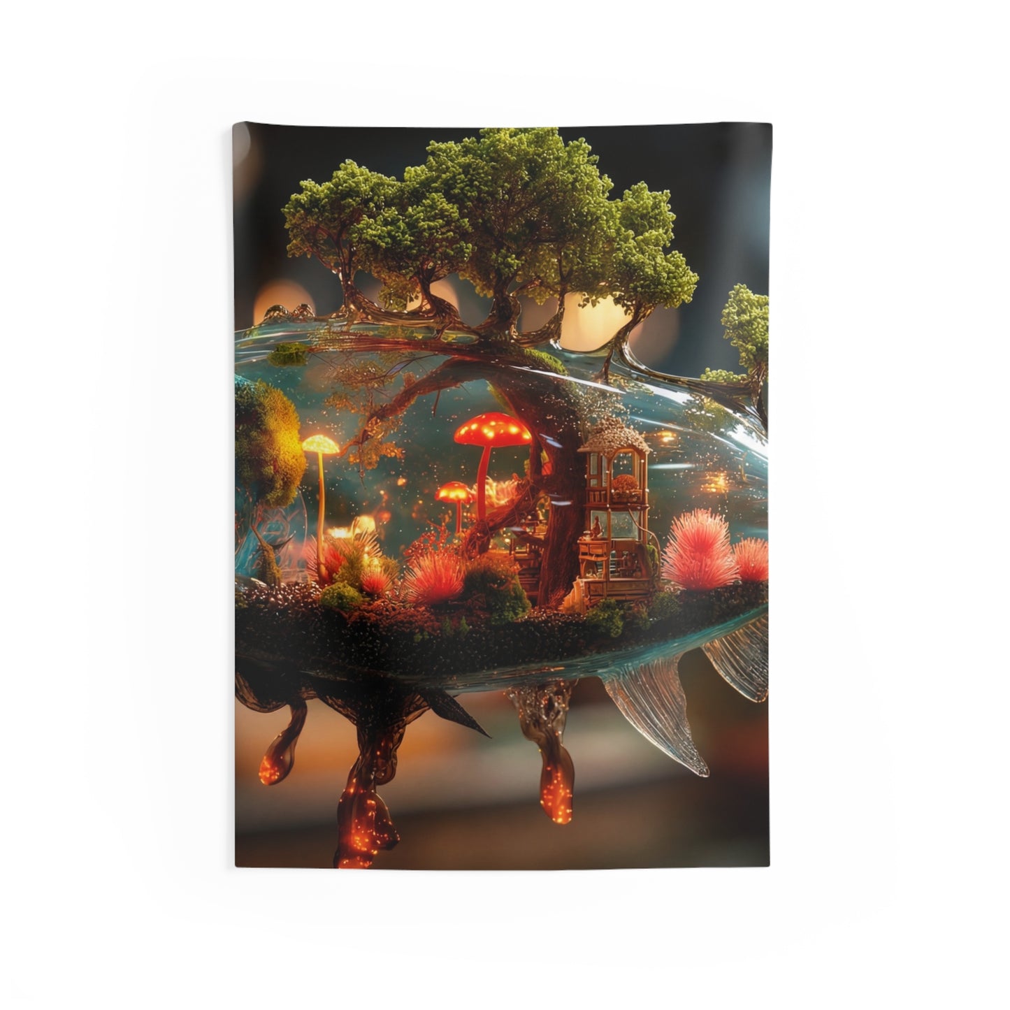 Enchanted Forest Fish Tapestries – Liquid Dreamscape with Glowing Mushrooms