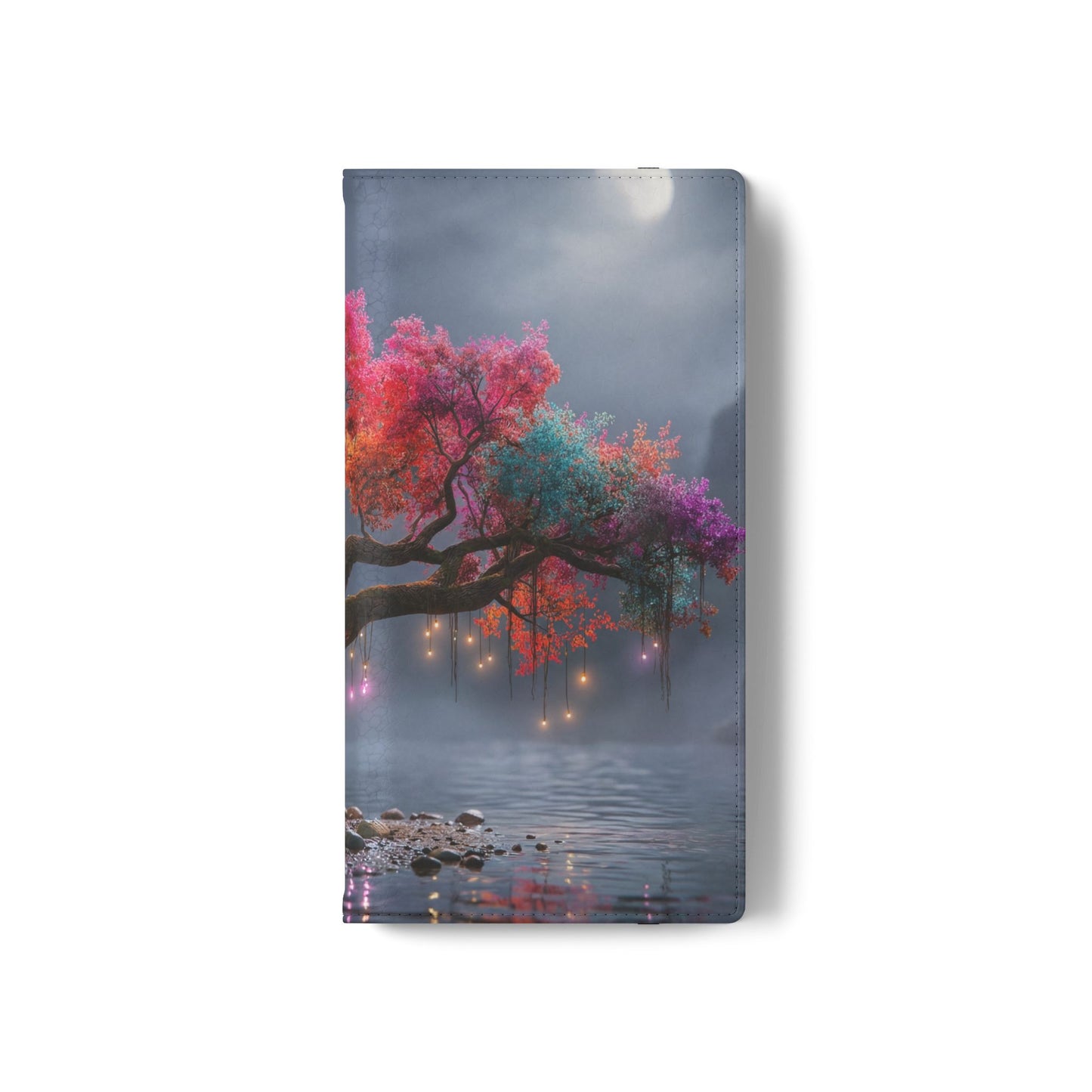 Chromatic Canopy Flip Cases – Rainbow Tree Moonlit Waterfall Scene