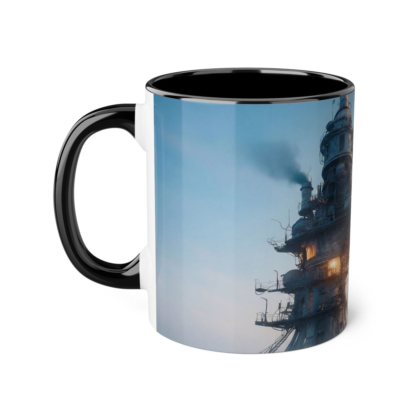 Rusty Tower Accent Mugs, 11oz – Steam-Rising Industrial Lighthouse
