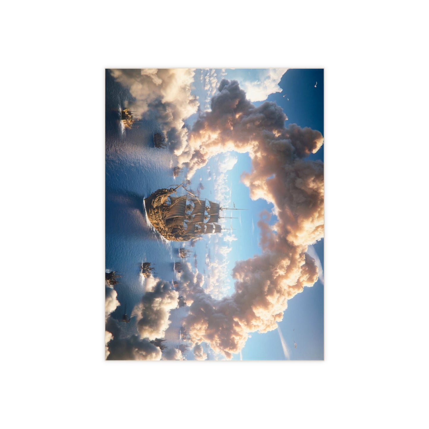 Armada Through the Clouds Ceramic Photo Tile – Golden Fleet on Azure Seas