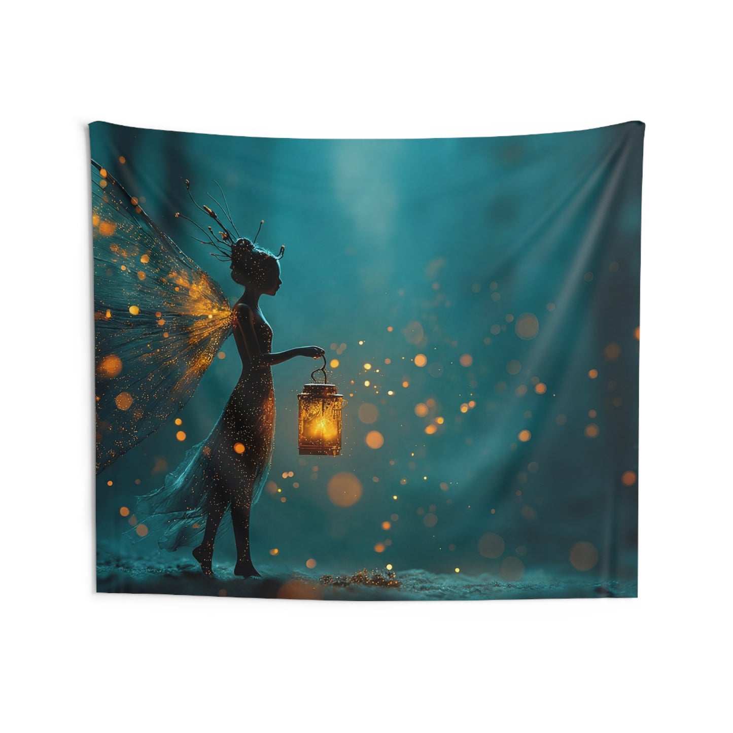 Luminescent Fairy with Lantern Indoor Wall Tapestries – Guiding Light Through Twilight Woods